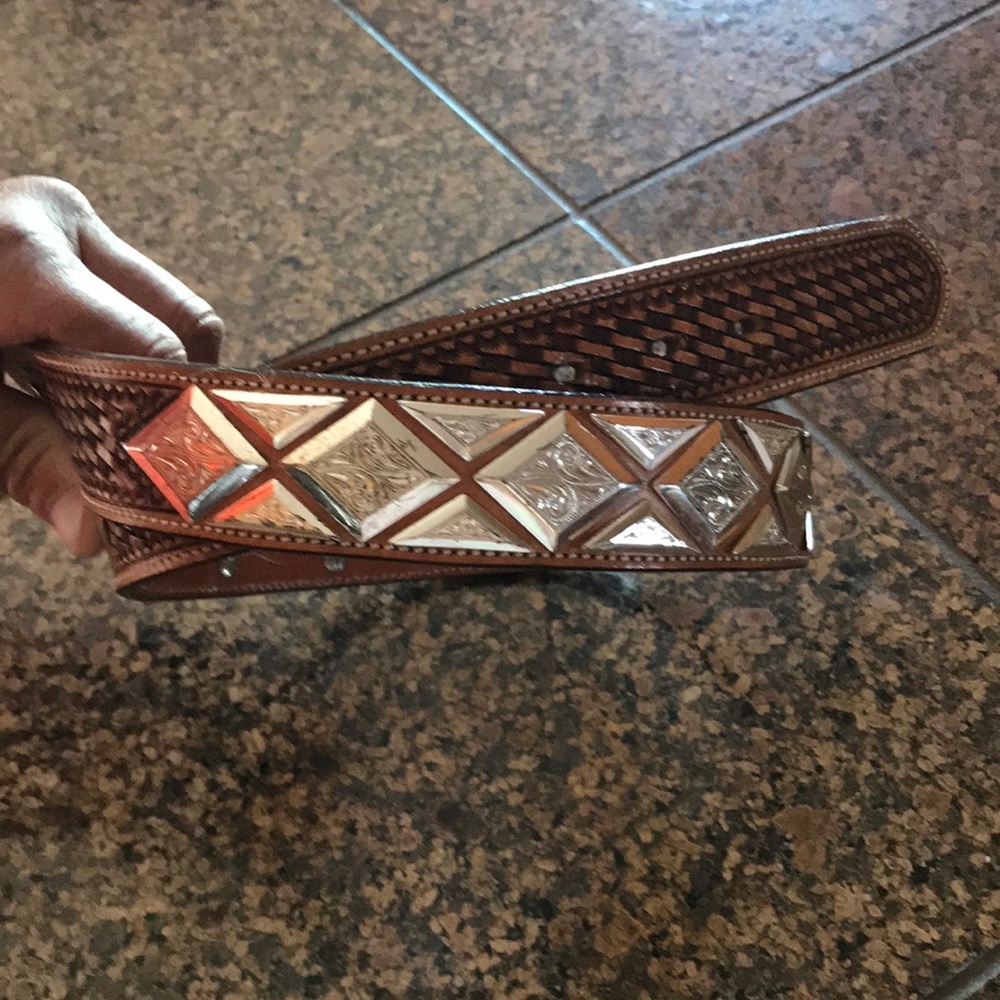 Silver plated concho real leather belt